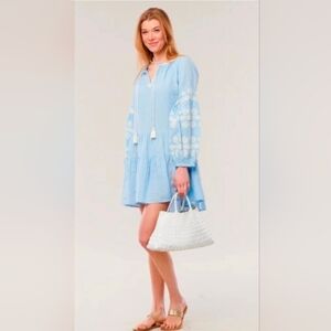 Benaras, Morning Glory Santorini Dress- Light Blue Size SMALL